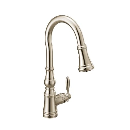Moen Weymouth 1.5 GPM Single Hole Pull Down Kitchen Faucet with Duralast Cartridge and Reflex, PowerBoost, and Duralock Technologies Polished Nickel