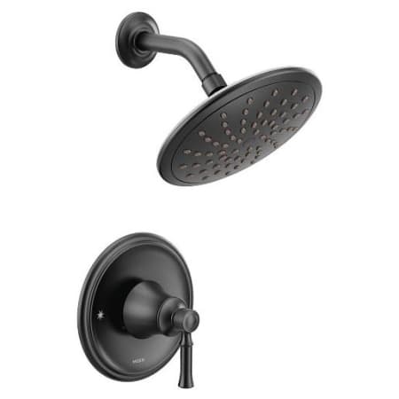 Moen Dartmoor Pressure Balanced Shower Trim Package with 1.75 GPM Single Function Rain Shower Head - Less Valve Matte Black