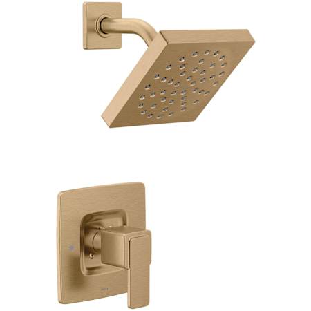 Moen Iver Modern Shower Only Trim Package with 1.75 GPM Single Function Shower Head and Posi-Temp Technology Bronzed Gold
