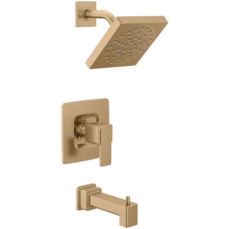 Moen Iver Modern Tub and Shower Trim Package with 1.75 GPM Single Function Shower Head and Posi-Temp Technology Bronzed Gold