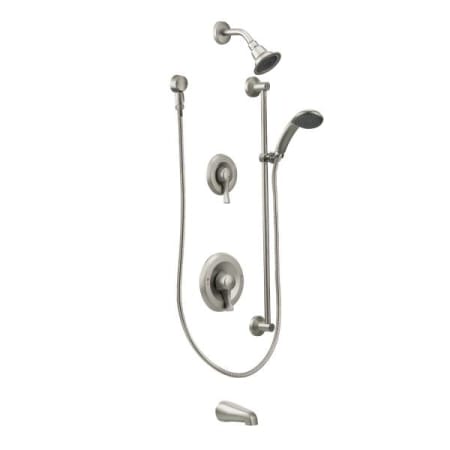 Moen Posi-Temp Pressure Balanced Tub and Shower Trim with 1.5 GPM Shower Head, Hand Shower, Slide Bar and Tub Spout from the M-DURA Collection (Less Valve) Classic Brushed Nickel