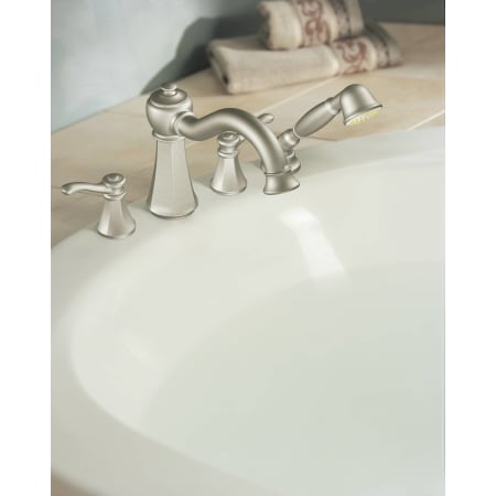 Moen-T934-Installed Roman Tub Faucet in Brushed Nickel