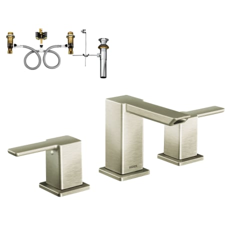 Moen Double Handle Widespread Bathroom Faucet from the 90 Degree Collection (Valve Included) Brushed Nickel