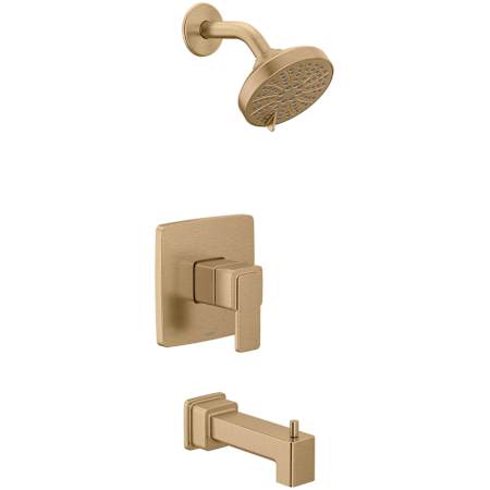 Moen Iver Tub and Shower Trim Package with 1.75 GPM Modern Single Function Shower Head Bronzed Gold