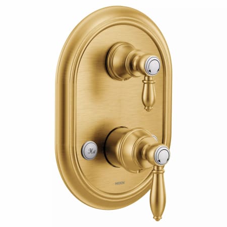 Moen Weymouth 2 Function Pressure Balanced Valve Trim Only with Double Lever Handle, Integrated Diverter - Less Rough In Brushed Gold