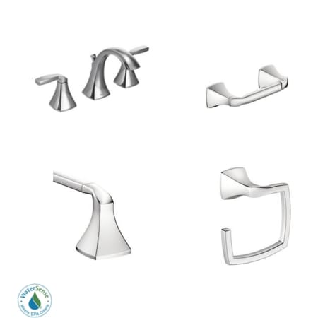 Moen Bathroom Faucet Package with Widespread Faucet, Toilet Paper Holder, 24" Towel Bar and Towel Ring Chrome
