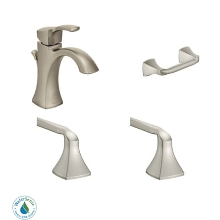 Moen Bathroom Faucet Package with Single Hole Faucet, Toilet Paper Holder, 24" Towel Bar and 18" Towel Bar Brushed Nickel