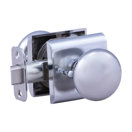 Montana Forge Privacy Door Knob Set with K2 Knob and R5 Rose from the Contemporary Collection Polished Stainless
