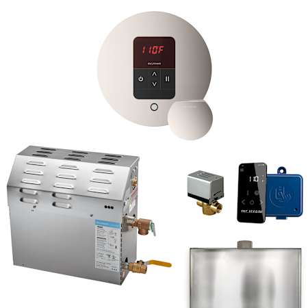 Mr Steam MS 5 kW (5000 W) Steam Shower Generator Package with Round iTempo Control and Accessories Polished Nickel