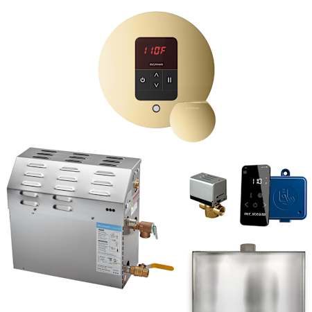 Mr Steam MS 9 kW (9000 W) Steam Shower Generator Package with Round iTempo Control and Accessories Polished Brass