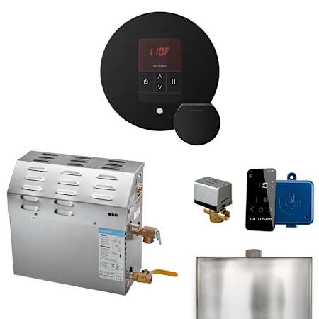 Mr Steam MS 9 kW (9000 W) Steam Shower Generator Package with Round iTempo Control and Accessories Matte Black