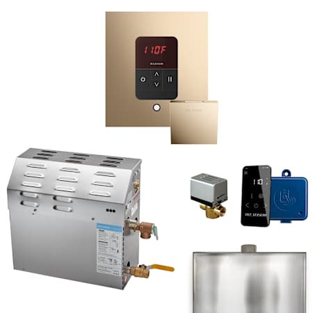 Mr Steam Ms Itempo Square with Accessories Package 9 kW (9000 W) Steam Shower Generator Package with Square iTempo Control Polished Gold