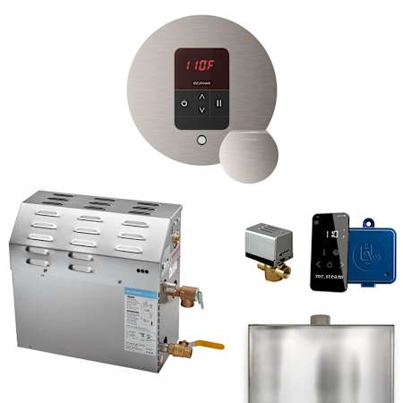 Mr Steam MS 10 kW (10000 W) Steam Shower Generator Package with Round iTempo Control and Accessories Brushed Nickel