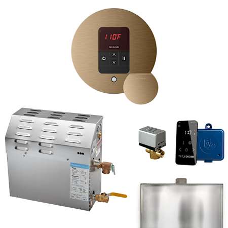 Mr Steam MS Super iTempo Round 15 kW (15000 W) Steam Shower Generator Package with Round iTempo Control and Accessories Brushed Bronze