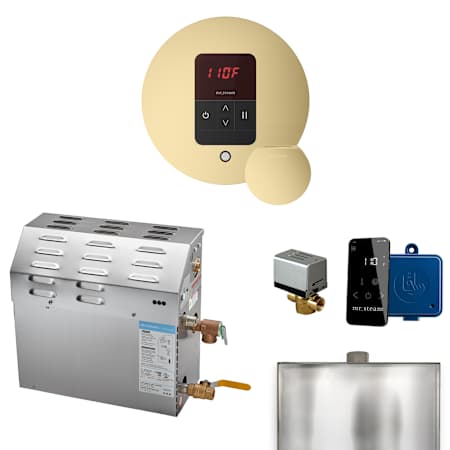 Mr Steam MS Super iTempo Round 15 kW (15000 W) Steam Shower Generator Package with Round iTempo Control and Accessories Satin Brass
