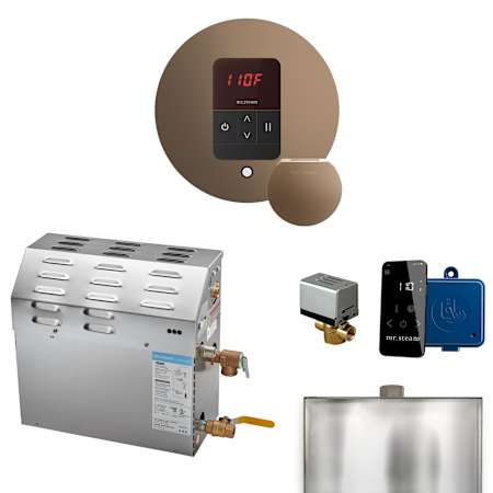 Mr Steam Super Itempo Round with Accessories Package 15 kW (15000 W) Steam Shower Generator Package with Round iTempo Control Nouveau Bronze
