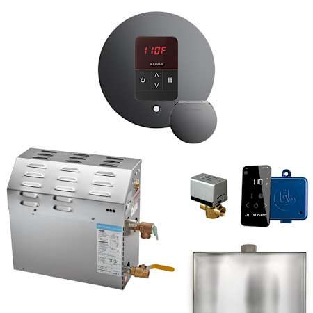 Mr Steam Super Itempo Round with Accessories Package 15 kW (15000 W) Steam Shower Generator Package with Round iTempo Control Brilliant Black