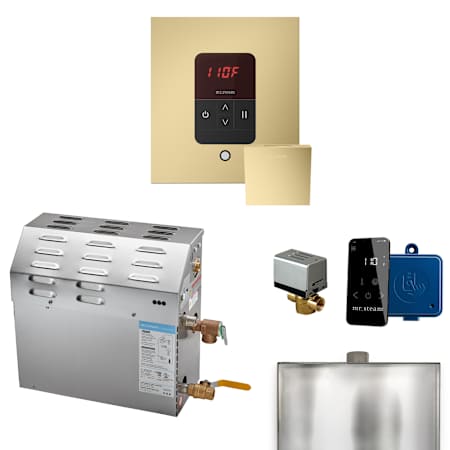 Mr Steam MS Super iTempo Square 15 kW (15000 W) Steam Shower Generator Package with Square iTempo Control and Accessories Satin Brass