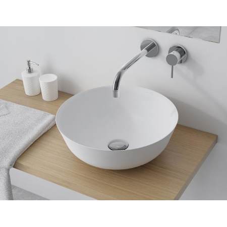 MTI Baths Acquabella 16-1/2" Contemporary Circular Stone Composite Vessel Bathroom Sink Matte White