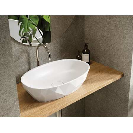 MTI Baths Acquabella 22" Oval Stone Composite Vessel Contemporary Bathroom Sink Matte White