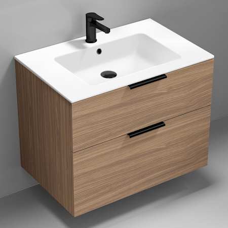 Nameeks 32" Wall Mounted Modern Bathroom Vanity Walnut / Matte Black