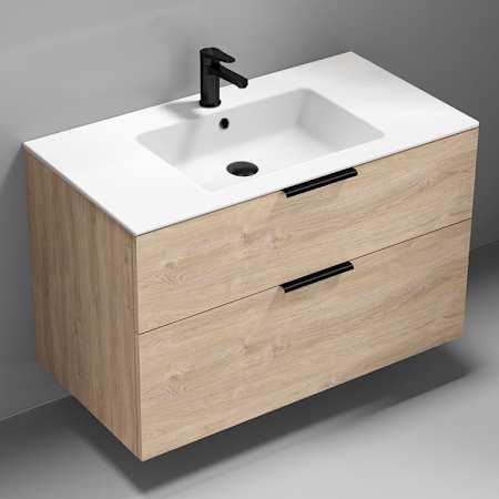 Nameeks 40" Wall Mounted Modern Bathroom Vanity Brown Oak / Matte Black