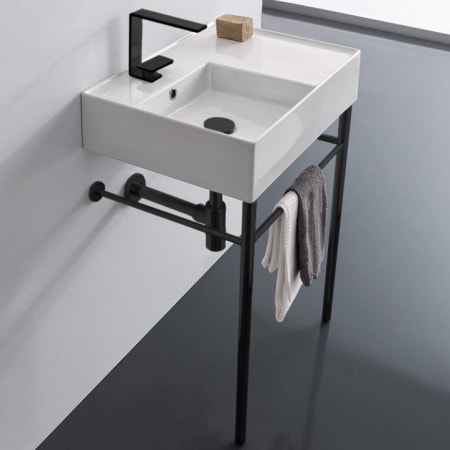 Nameeks Teorema 2 Single hole Ceramic Console Sink and Stand White / Matte Black