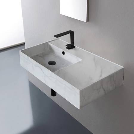Nameeks Scarabeo 32" Ceramic Wall Mounted Bathroom Sink with One Faucet Hole Marble