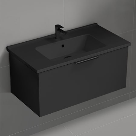 Nameeks 34" Bodrum Wall Mounted Modern Bathroom Vanity Matte Black / Matte Black