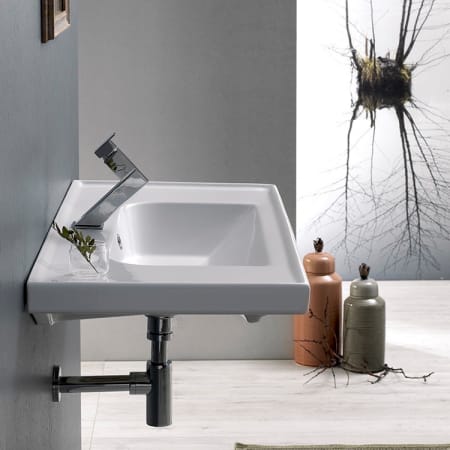 Nameeks Frame 31-1/2" Ceramic Wall Mounted/Drop in Bathroom Ramp Sink with One Faucet Hole - Includes Overflow White