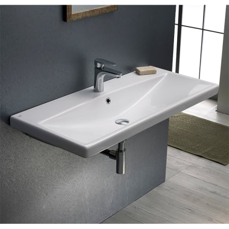 Nameeks Elite 39-3/8" Ceramic Wall Mounted/Drop in Bathroom Sink with One Faucet Hole - Includes Overflow White