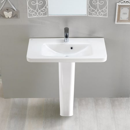 Nameeks Porto 33-5/8" Rectangular Ceramic Pedestal Bathroom Sink with Overflow and Single Faucet Hole White