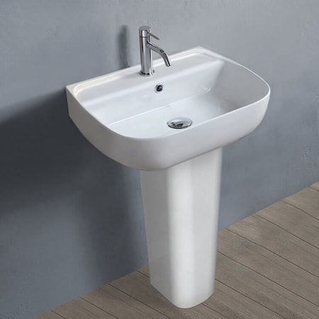 Nameeks Aqua 21-11/16" Rectangular Ceramic Pedestal Bathroom Sink with Overflow and Single Faucet Hole White
