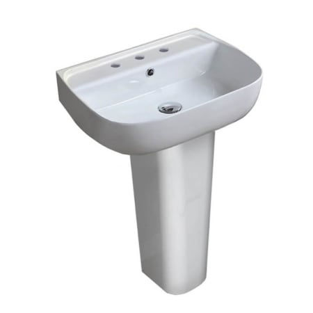 Nameeks Aqua 21-11/16" Rectangular Ceramic Pedestal Bathroom Sink with Overflow and 3 Faucet Holes at 8" Centers White