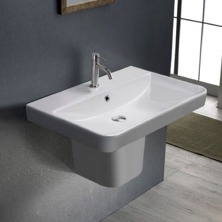 Nameeks Noura 23-5/8" Rectangular Ceramic Wall Mount / Drop In Semi-Pedestal Bathroom Sink with Overflow and Single Faucet Hole White