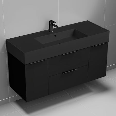 Nameeks Derin Floating Black Bathroom Vanity, Modern, 48" Matte Black / Matte Black