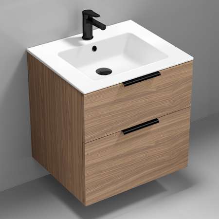 Nameeks 24" Wall Mounted Bathroom Vanity, Modern Walnut / Matte Black