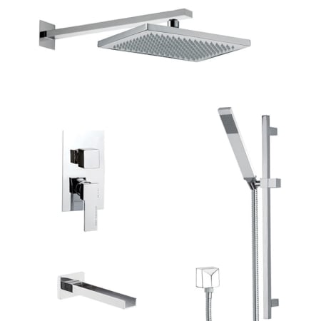 Nameeks Remer Shower Tub and Shower Trim Package with Single Function Rain Shower Head, Hand Shower, Slide Bar, and Rough In Chrome