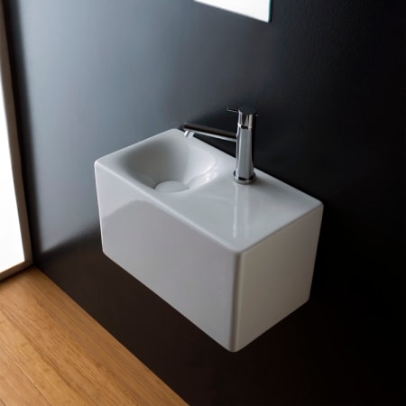 Nameeks Scarabeo 16-1/2" Ceramic Bathroom Sink For Vessel or Wall Mounted Installation with One Faucet Hole - Includes Overflow White
