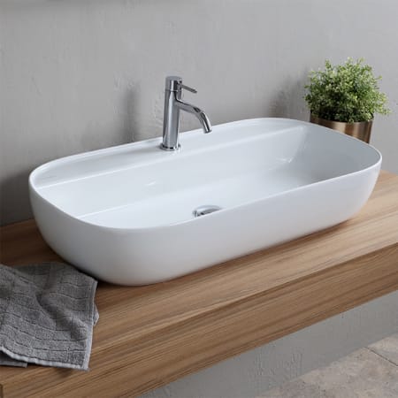 Nameeks Scarabeo Glam 30" Rectangular Ceramic Vessel Bathroom Sink with One Faucet Hole White
