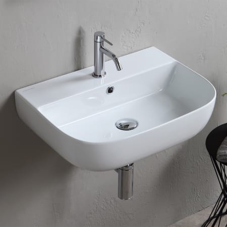 Nameeks Scarabeo Glam 22" Rectangular Ceramic Vessel or Wall Mounted Bathroom Sink with One Faucet Hole - Includes Overflow White