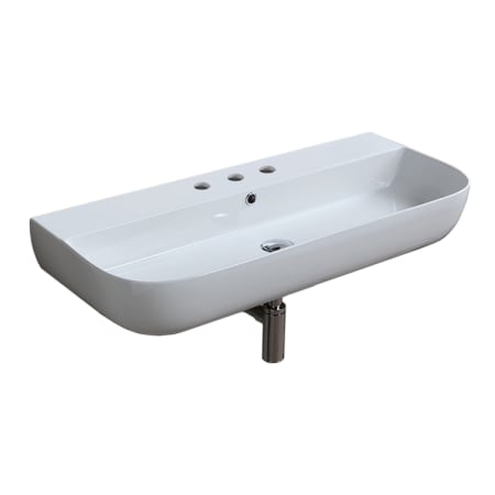 Nameeks Glam 37-3/8" Rectangular Ceramic Wall Mount / Drop In Bathroom Sink with Overflow and 3 Faucet Holes at 8" Centers White