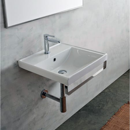 Nameeks Scarabeo 23-5/8" Ceramic Wall Mount Bathroom Sink with One Faucet Hole - Includes Overflow White