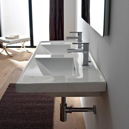Nameeks Scarabeo 48" Ceramic Wall Mounted / Drop In Bathroom Sink with Two Faucet Holes - Includes Overflow White