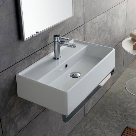 Nameeks Scarabeo 23-3/5" Ceramic Wall Mount Bathroom Sink with One Faucet Hole - Includes Overflow White