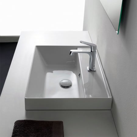 Nameeks Scarabeo 17-2/3" Ceramic Bathroom Ramp Sink for Deck Mounted or Drop In Installation with One Faucet Hole - Includes Overflow White