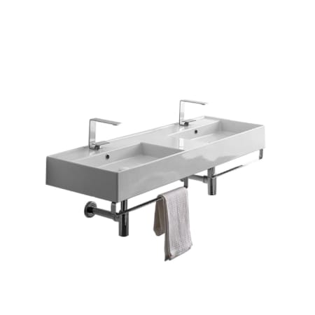 Nameeks Scarabeo Teorema 2.0 56" Rectangular Ceramic Vessel or Wall Mounted Bathroom Sink with Two Faucet Holes - Includes Overflow White