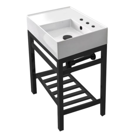 Nameeks Teorema 2 23-5/8" Rectangular Ceramic Console Bathroom Sink with Overflow and 3 Faucet Holes at 8" Centers Black