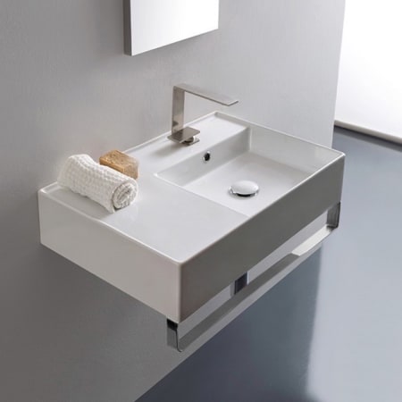 Nameeks Scarabeo Teorema 2.0 24" Rectangular Ceramic Wall Mounted Bathroom Sink with One Faucet Hole - Includes Overflow White