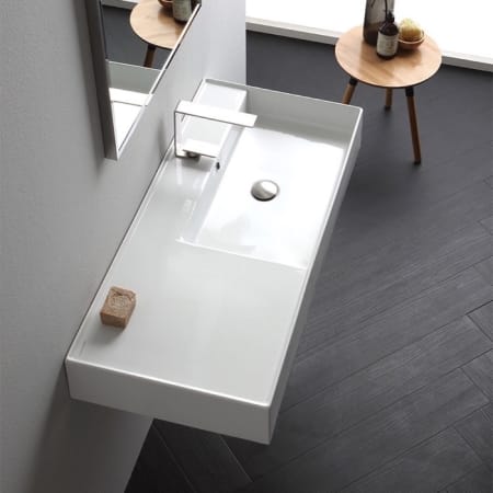 Nameeks Scarabeo Teorema 2.0 40" Rectangular Ceramic Vessel or Wall Mounted Bathroom Sink with One Faucet Hole - Includes Overflow White